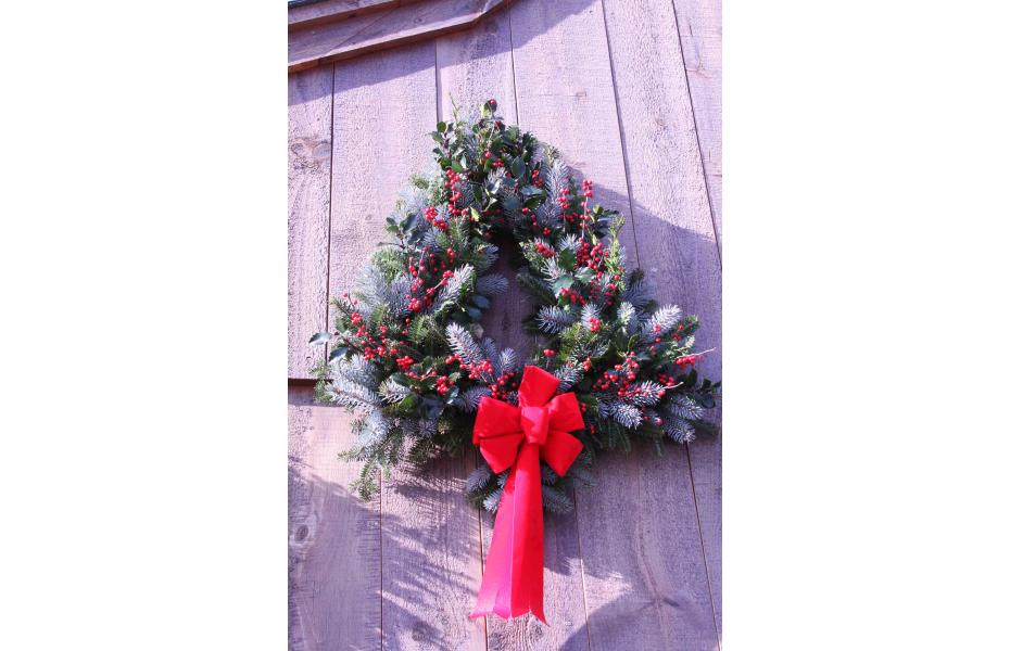 Holly & Blue Spruce Christmas Tree Wreath