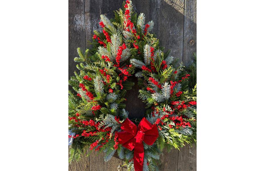 Holly & Blue Spruce Christmas Tree Wreath