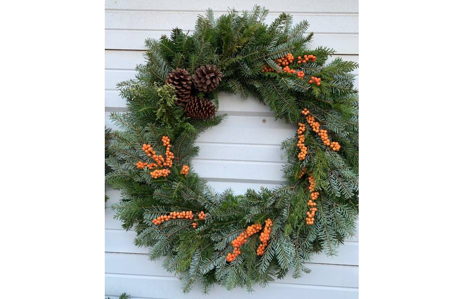 Orange on Blue Wreath